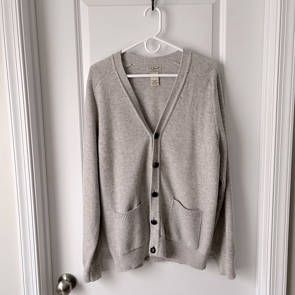 Mens LLBean Cardigan Sweater, Sz M, Lambswool